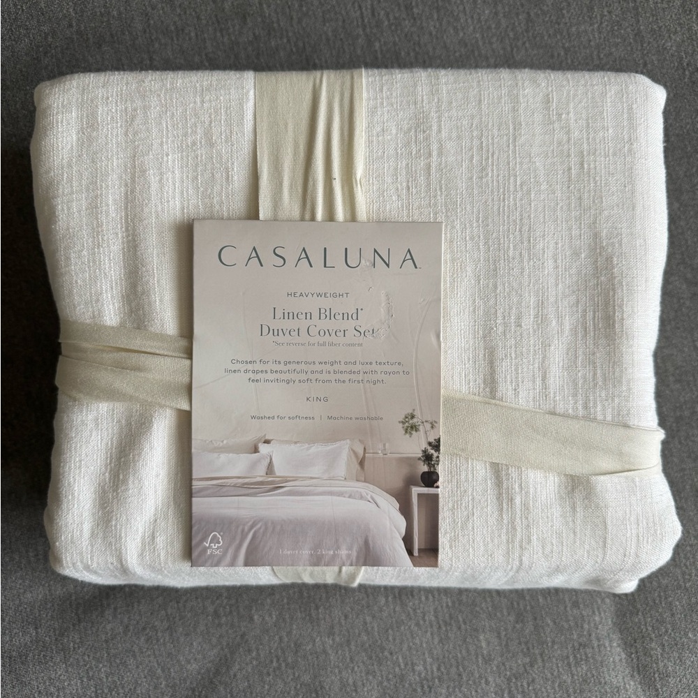Casaluna Linen Blend Duvet Cover Set - Ivory Cream new w/tags
